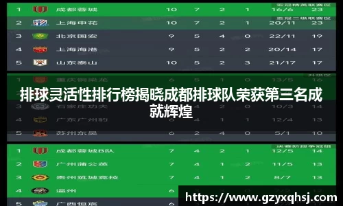 排球灵活性排行榜揭晓成都排球队荣获第三名成就辉煌